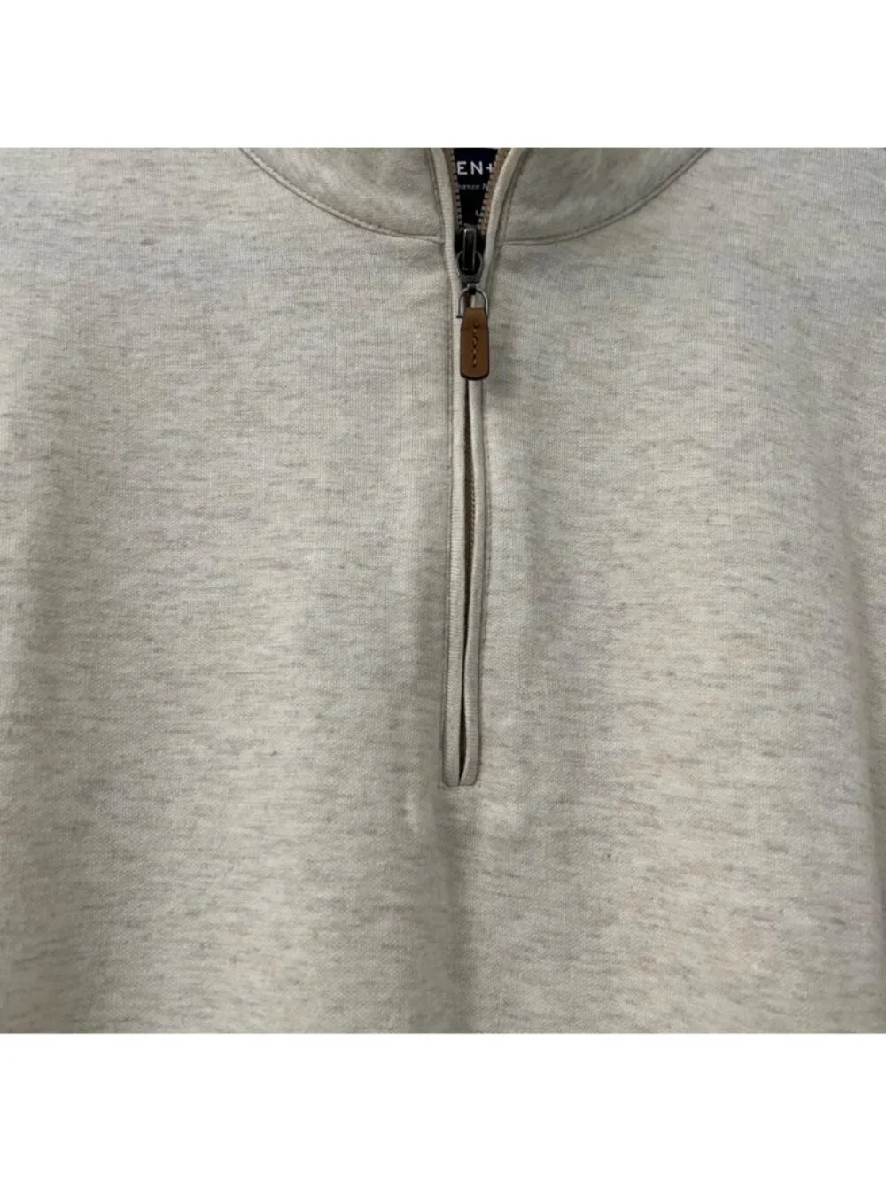 Mizzen Main Beige Cotton 1/4 Zip Pullover Sweater Preppy Mens Size Large